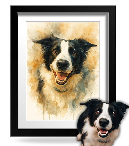 Retrato Enmarcado Mascota Personalizado Estilo Acuarela