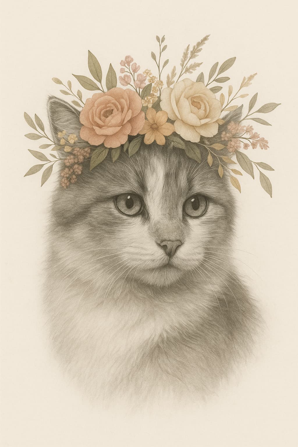 Retrato Mascota Personalizado Estilo Corona Floral