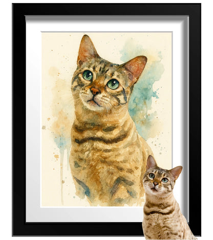 Retrato Enmarcado Mascota Personalizado Estilo Acuarela