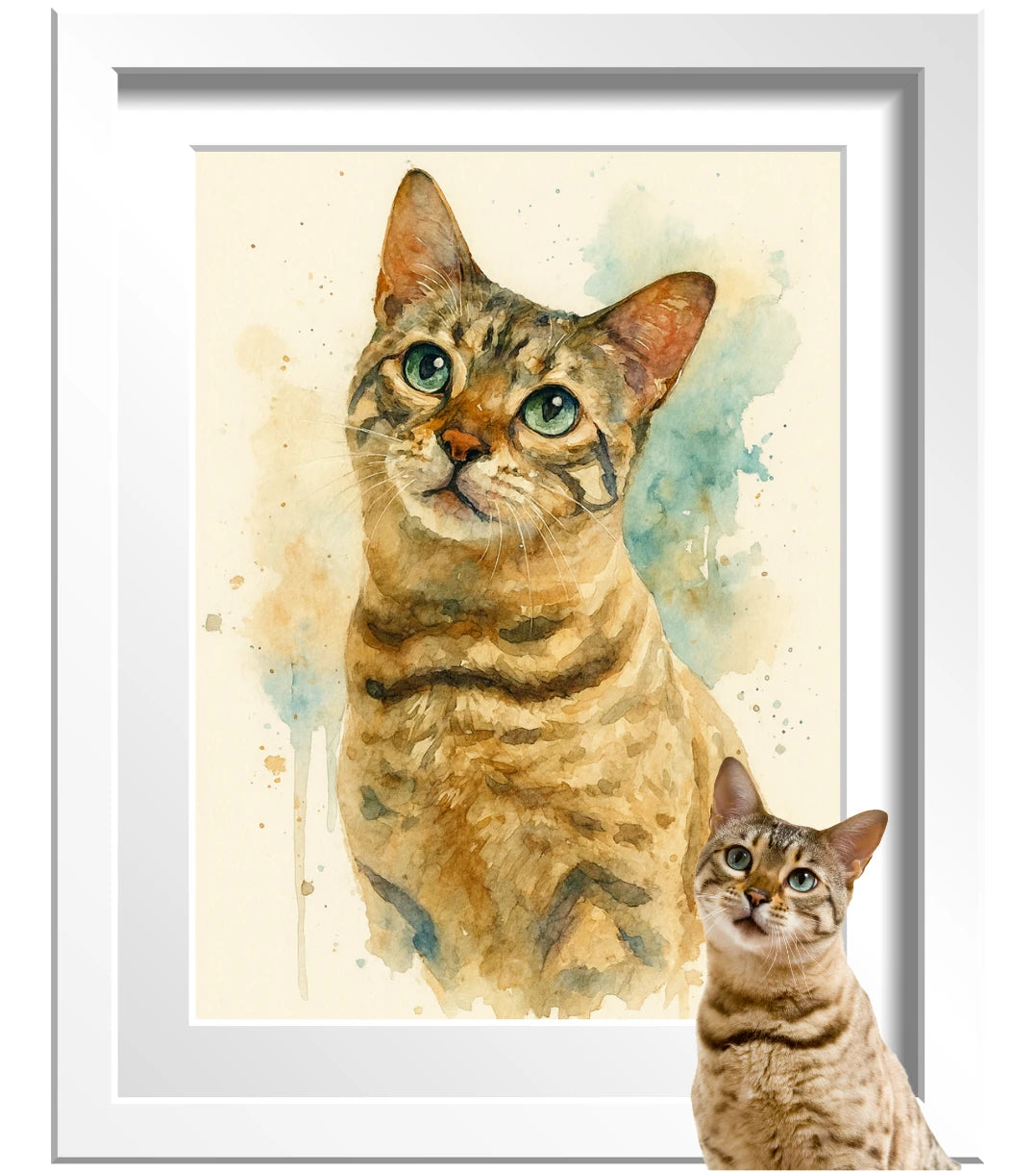 Retrato Enmarcado Mascota Personalizado Estilo Acuarela