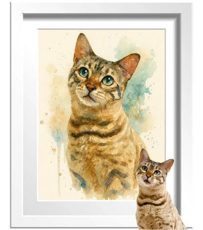 Retrato Enmarcado Mascota Personalizado Estilo Acuarela