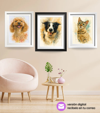 Retrato Digital de Mascota Estilo Acuarela