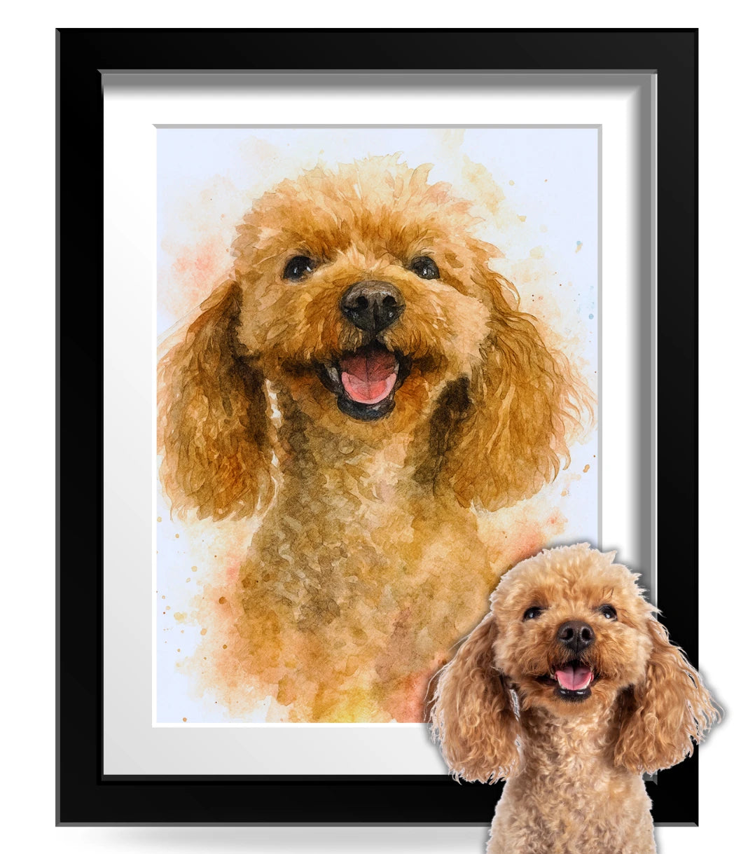 Retrato Enmarcado Mascota Personalizado Estilo Acuarela