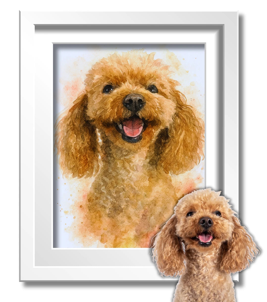 Retrato Enmarcado Mascota Personalizado Estilo Acuarela