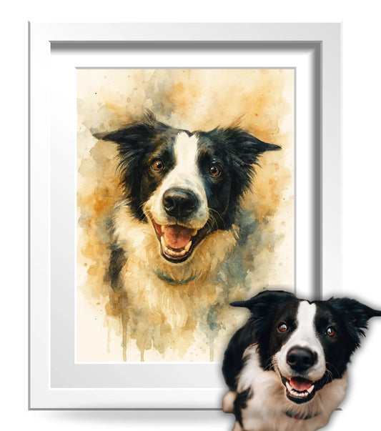 Retrato Enmarcado Mascota Personalizado Estilo Acuarela