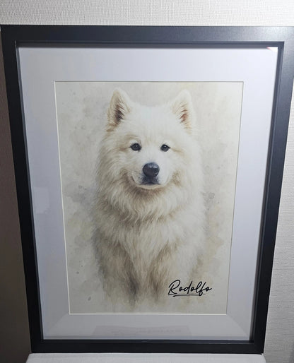 Retrato Enmarcado Mascota Personalizado Estilo Acuarela