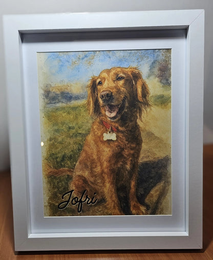 Retrato Enmarcado Mascota Personalizado Estilo Acuarela