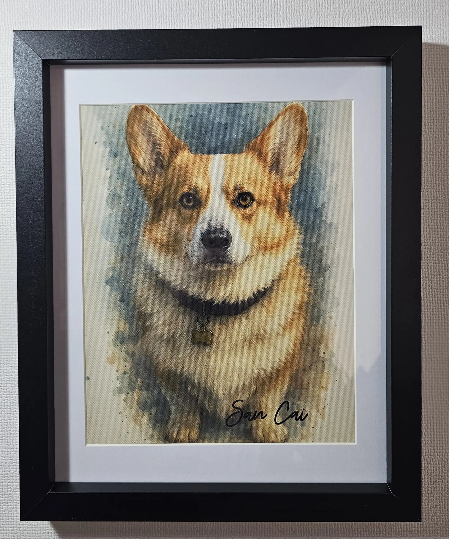 Retrato Enmarcado Mascota Personalizado Estilo Acuarela