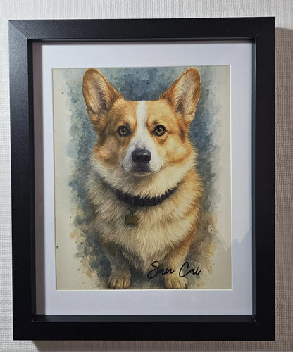 Retrato Enmarcado Mascota Personalizado Estilo Acuarela