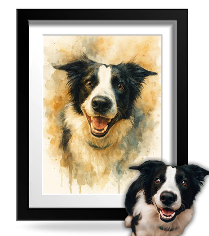 Retrato Enmarcado Mascota Personalizado Estilo Acuarela