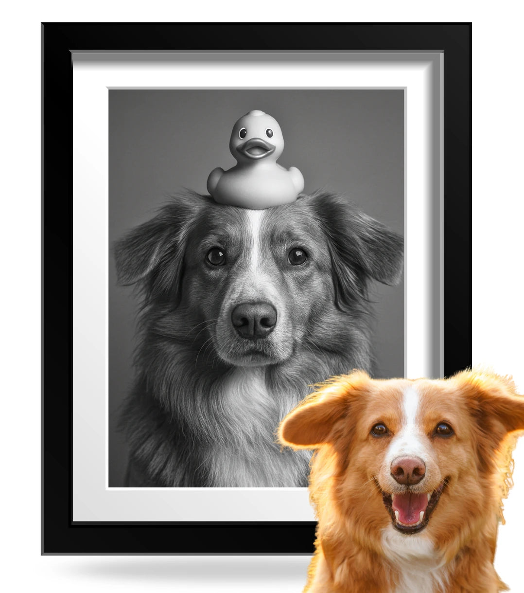 Retrato Enmarcado Mascota Decorativo para Baño – Toalla o Patito de Hule