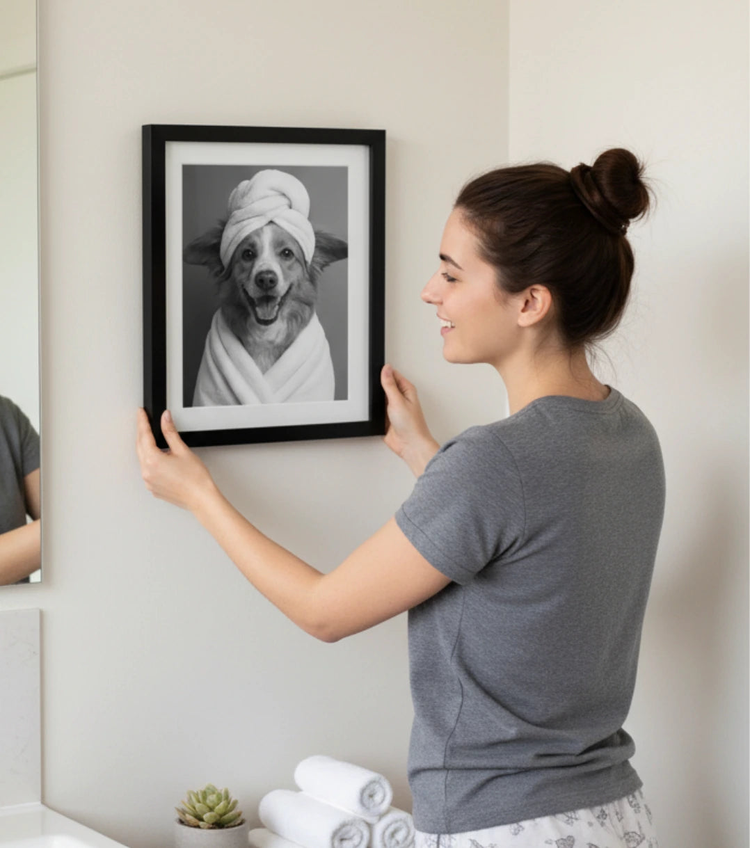 Retrato Enmarcado Mascota Decorativo para Baño – Toalla o Patito de Hule
