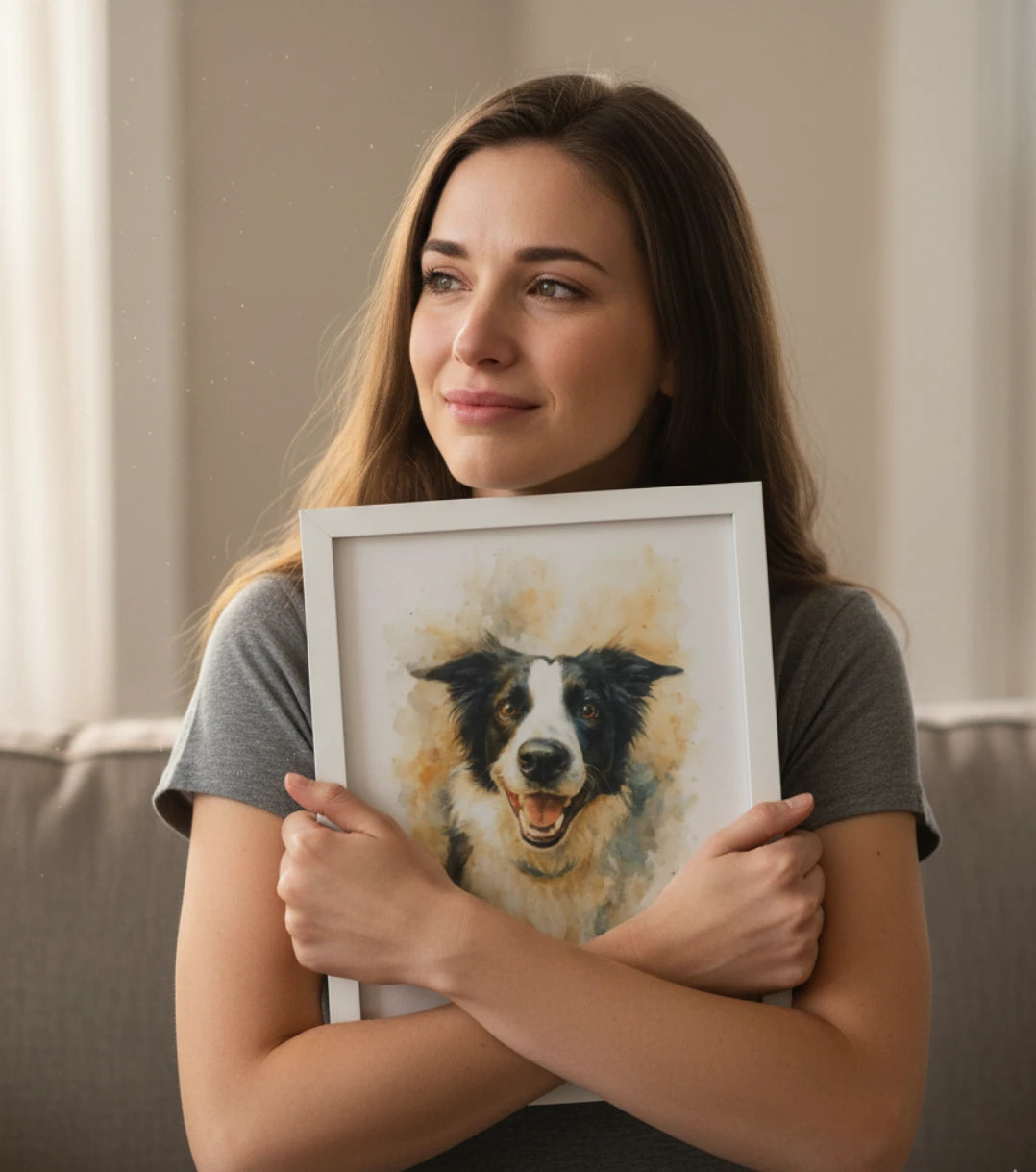 Retrato Enmarcado Mascota Personalizado Estilo Acuarela