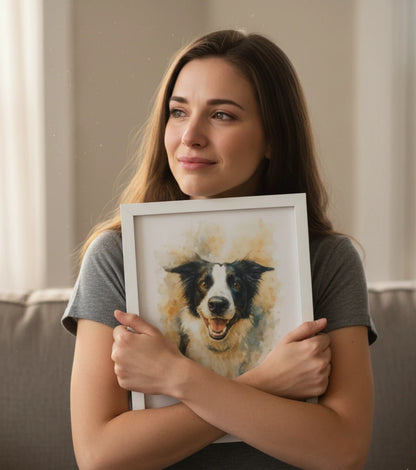 Retrato Enmarcado Mascota Personalizado Estilo Acuarela
