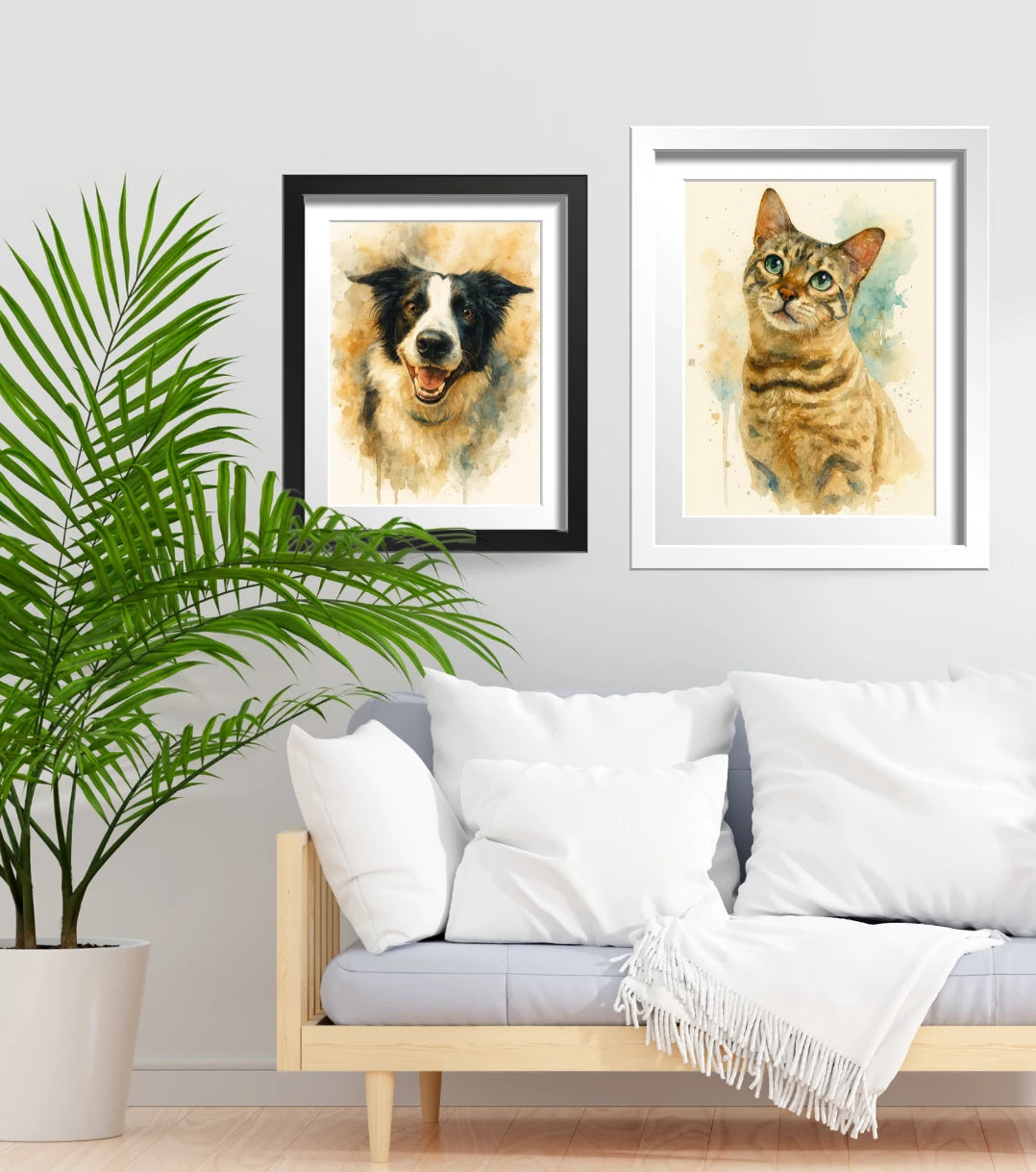 Retrato Enmarcado Mascota Personalizado Estilo Acuarela