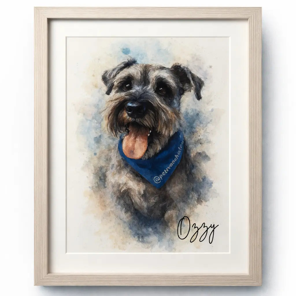Retrato Enmarcado Mascota Personalizado Estilo Acuarela