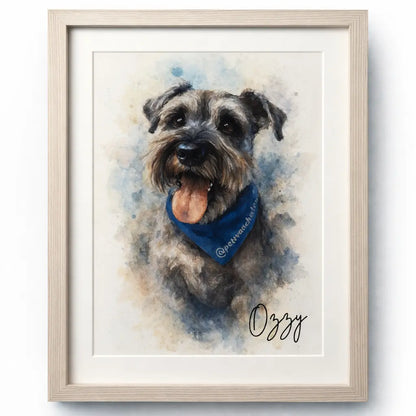 Retrato Enmarcado Mascota Personalizado Estilo Acuarela