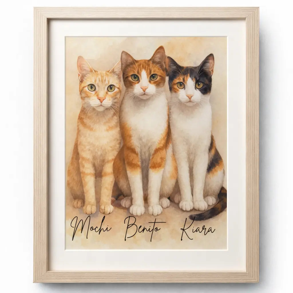 Retrato Enmarcado Mascota Personalizado Estilo Acuarela