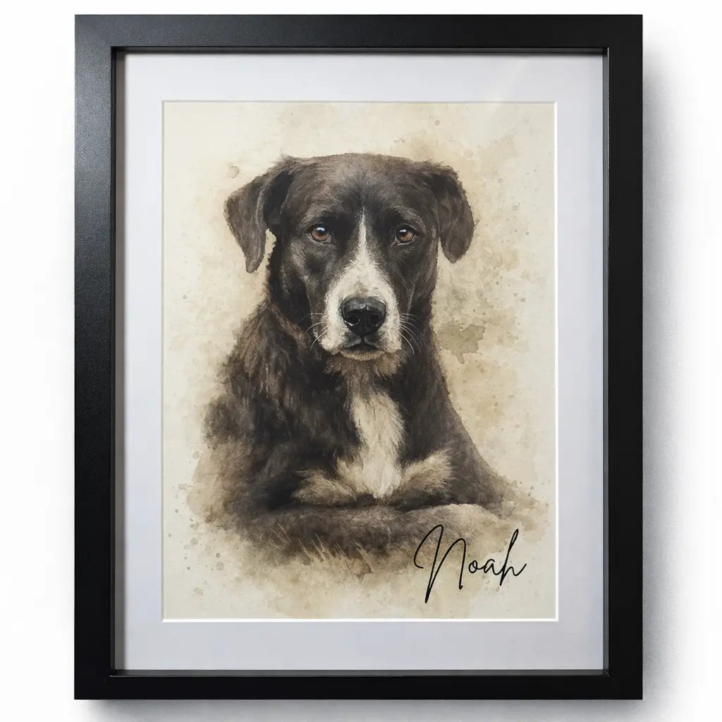 Retrato Enmarcado Mascota Personalizado Estilo Acuarela
