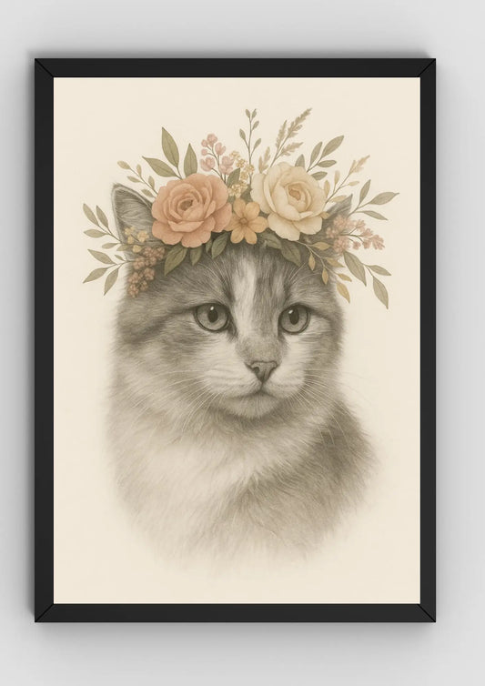 Retrato Mascota Personalizado Estilo Corona Floral