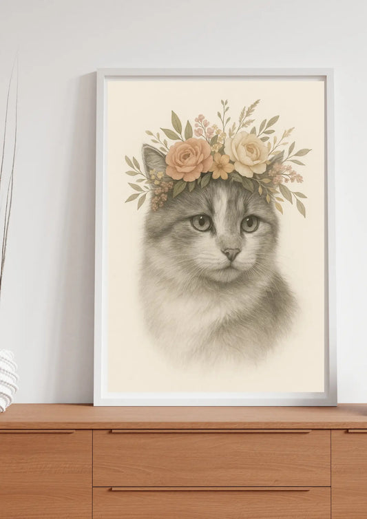 Retrato Mascota Personalizado Estilo Corona Floral
