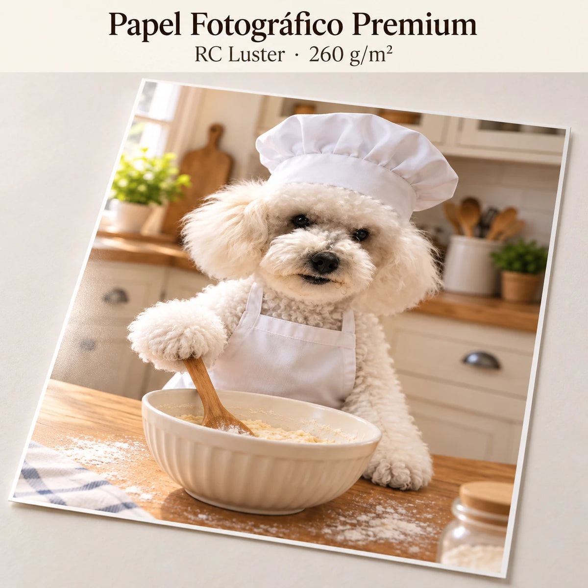 Representación ilustrativa del retrato Chef Cocinando sobre papel fotográfico RC Luster de 260 g/m².