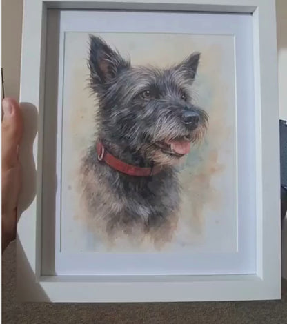 Retrato Enmarcado Mascota Personalizado Estilo Acuarela